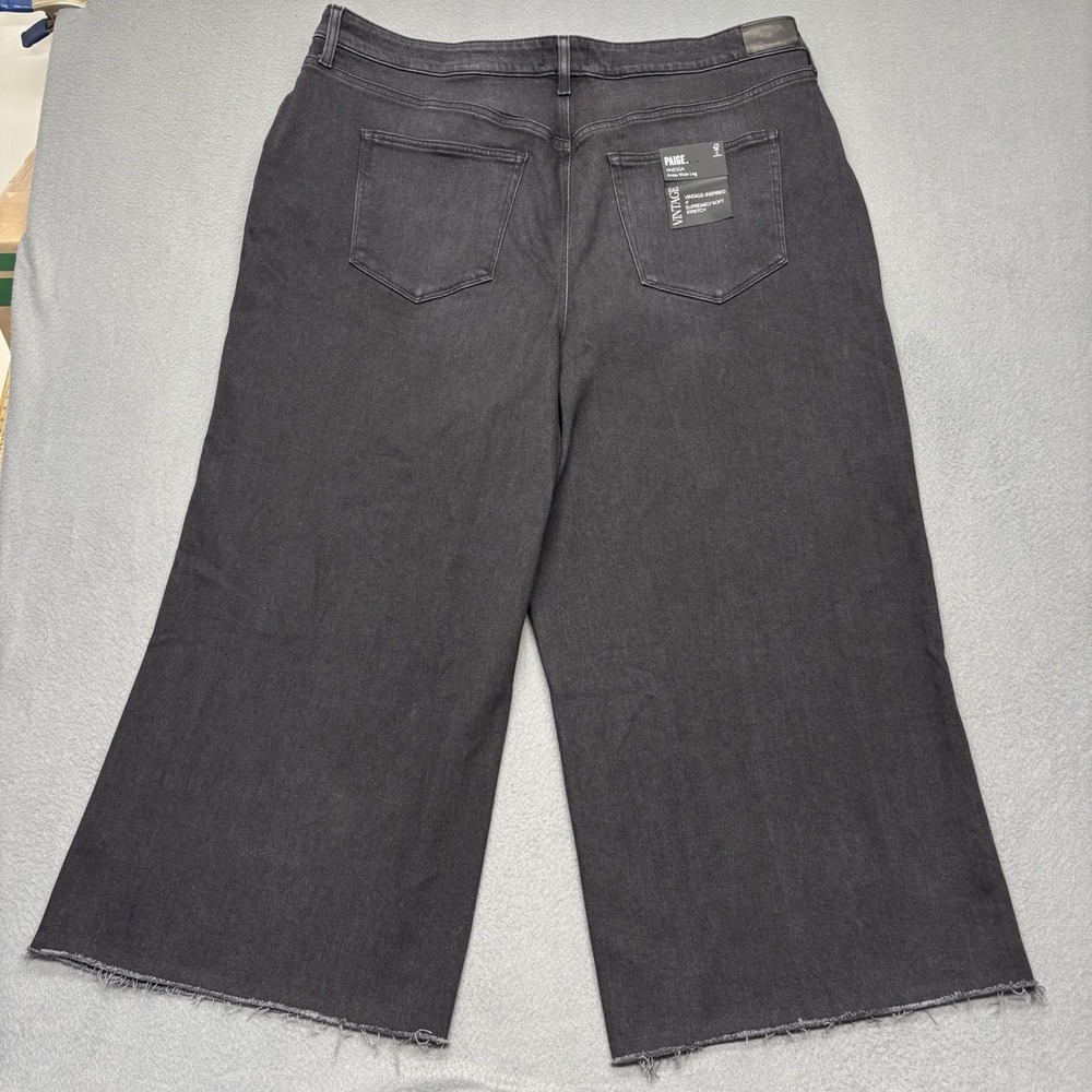 NEW Paige Anessa Raw Hem Jeans Black Lotus Wide Leg Ankle Denim 22W 27" Inseam - Picture 11 of 12